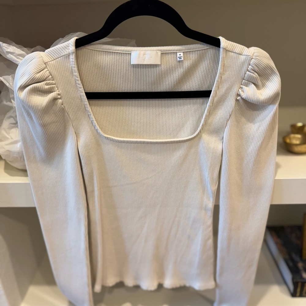 7 For All Mankind Cream Ribbed Blouse